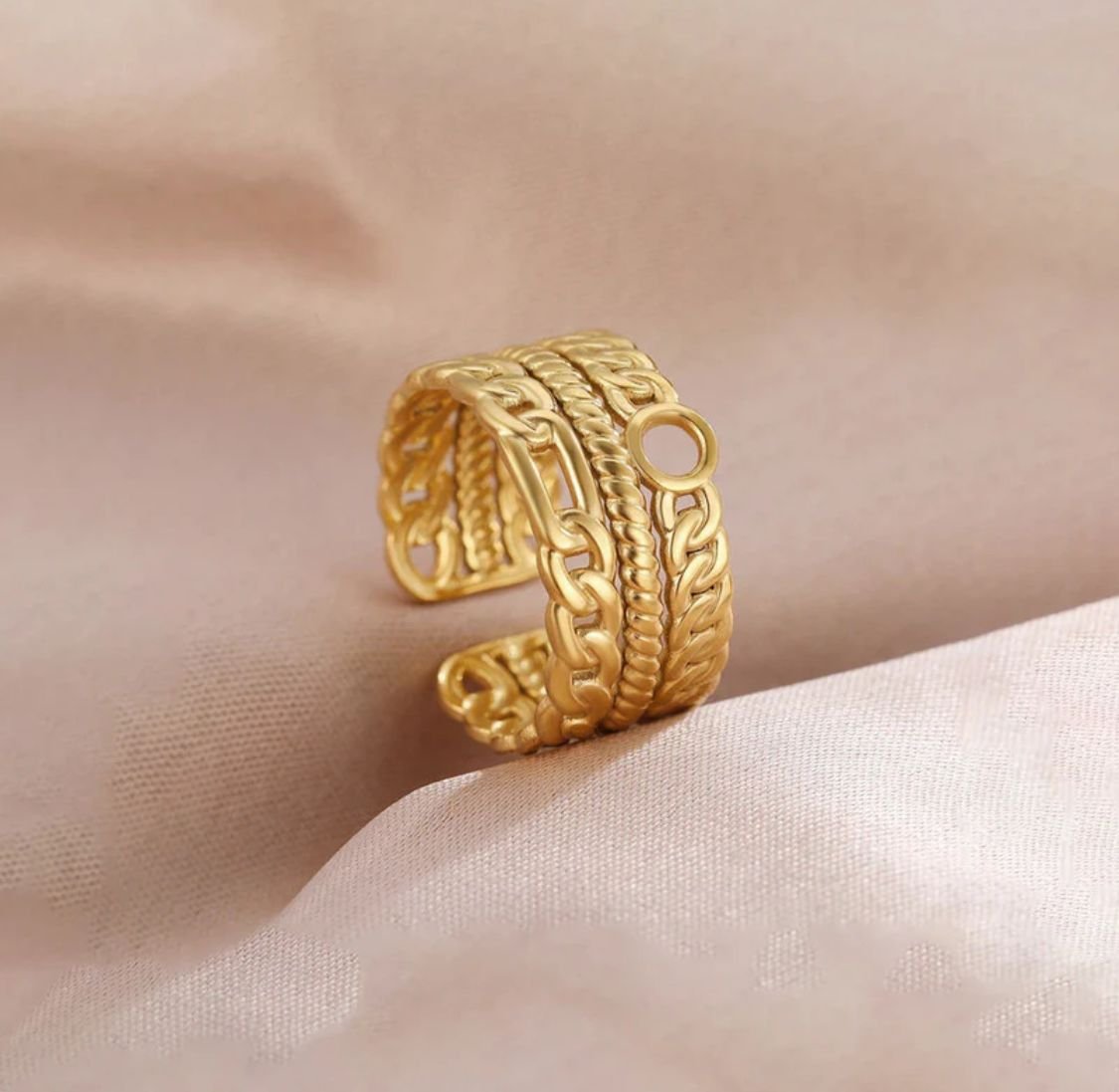Gold-Plated Anti Tarnish Stainless Steel Contemporary Adjustable Ring