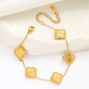Stainless Steel Gold Plated Golden Anti Tarnish Clover Bracelet For Girls And Women