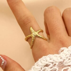 Gold Plated Anti-Tarnish Stainless Steel Star-Themed Contemporary Ring