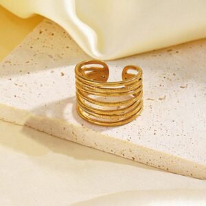Gold Plated Anti Tarnish Stainless Steel Contemporary Adjustable Finger Ring