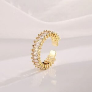 Gold Plated Stainless Steel Anti Tarnish White Adjustable Finger Ring For Women