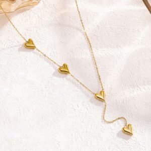 Gold-plated anti tarnish heart themed long necklace