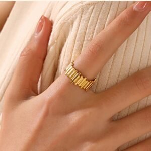 Gold plated anti tarnish stainless steel contemporary adjustable finger ring