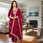 Malchanderi thread work  Churidar sett - Bourdeaux Red, Free size