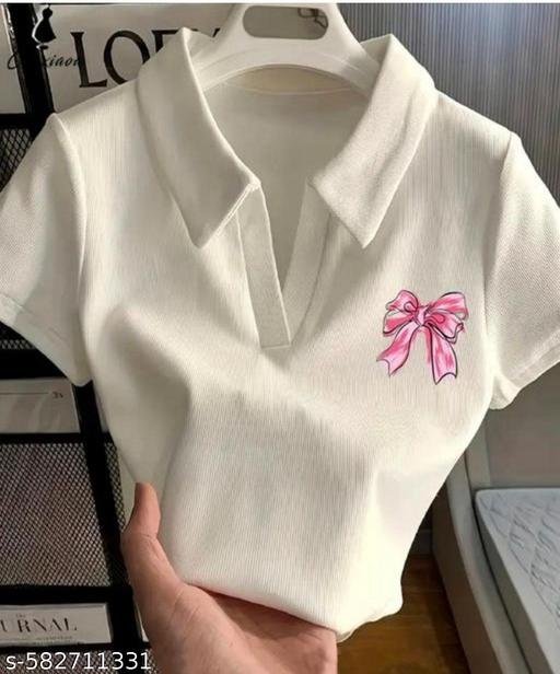 Stylish Half Sleeves Sticker Printed Collar Top And Tunics R Y Collection
