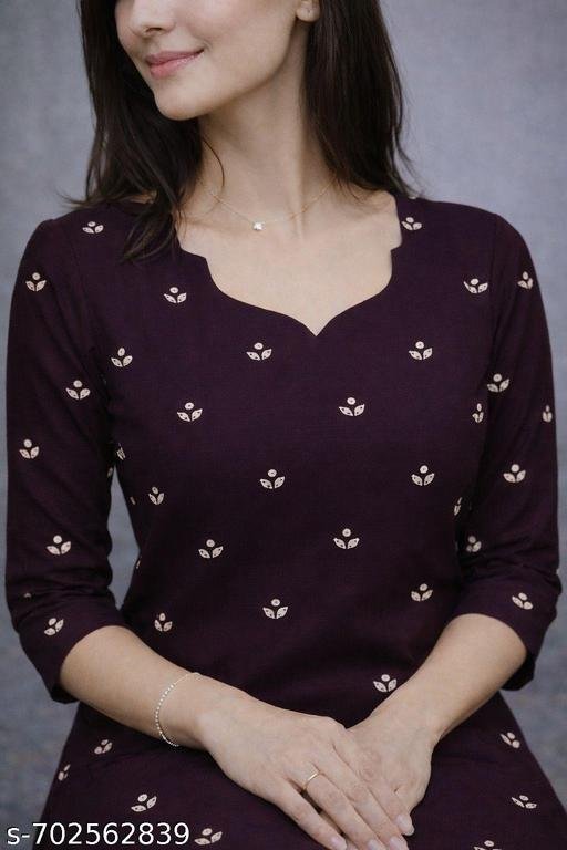 Elegant Wine Cotton Kurti Women