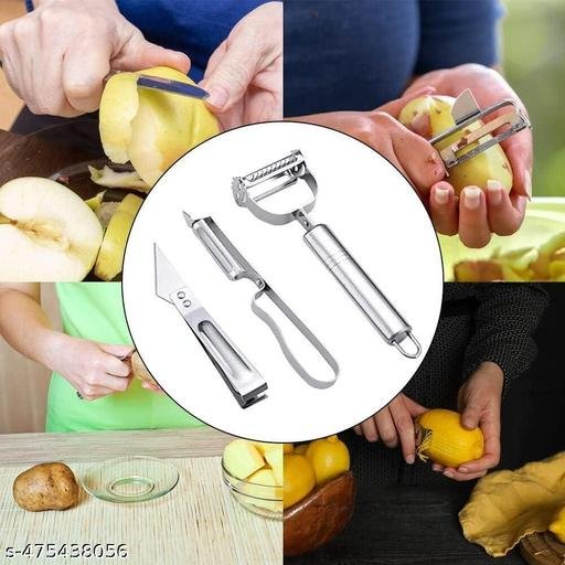 OXMEZA 3 in 1 Kitchen Vegetable and Fruit Peeler, Stainless Steel, Multifunctional Fruit Peelers with 3 Blades Stainless Potato Peeler Stainless Steel Shredder Slicer for Cabbage, Apple, Carrot (3 Pcs Set) - Image 5