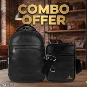 Combo Leather Bag Combo Sling Latest Leather Fashionate Black School Bags Laptop Backpack Waterproof PU Leather Backpacks for Men Women Boys & Girls Backpack