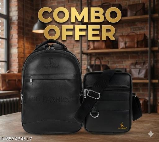 Combo Leather Bag Combo Sling Latest Leather Fashionate Black School Bags Laptop Backpack Waterproof PU Leather Backpacks for Men Women Boys & Girls Backpack