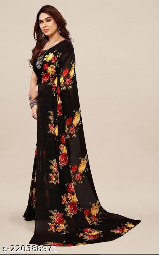 Women's Desinger Georgette Floral Printed Saree with Blouse Piece - Image 4