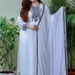 Stylish Embroidered Kurti Pant Dupatta Set