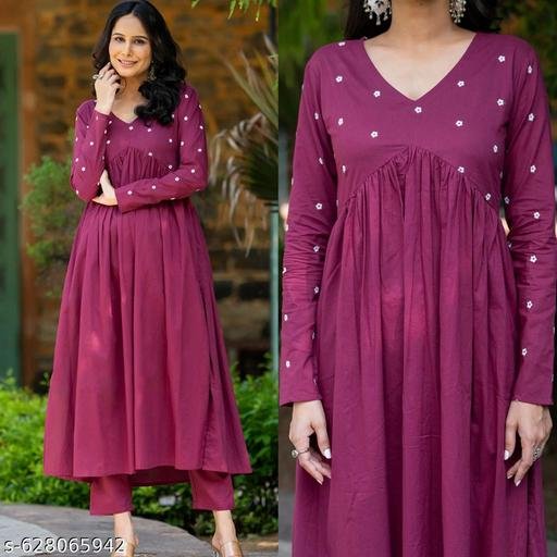 Phalsa Wine V neck Full Sleeves Kurta and Pant Co-ord set