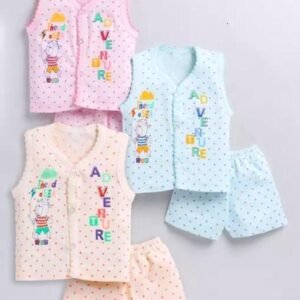 Kids Dress Baby Boys & Baby Girl's Soft Cotton printed Sleeveless casual dress shirt jhabla for New born Infant Toddler Kids Combo Pack of - 3