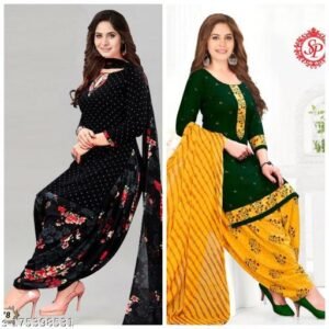 Polyster/Crepe fabric-Women's Multi Colour Crepe Printed Unstitched Salwar Suit Material (Combo Of 2)