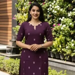 Elegant Wine Cotton Printed Kurti Women