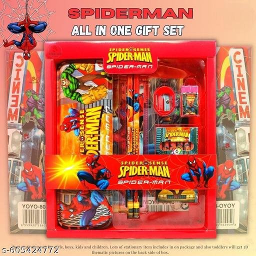 Superhero Spider Stationery Kit for Boys, Wallet, Eraser & Sharpener | School Stationery Set & Return Gift