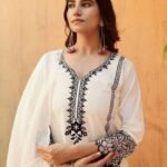 Women White Embroidered Georgette Kurti with Dupatta and  Pant Set  Stylish Ethnic Wear Suit for Women