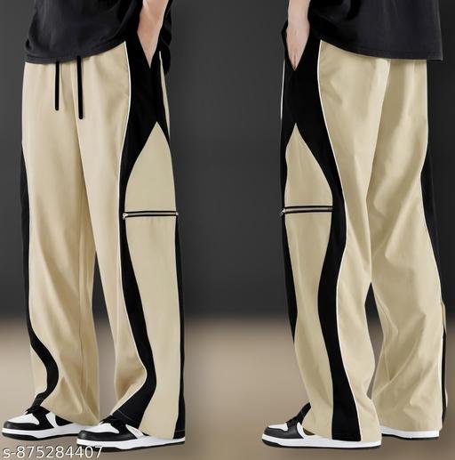 Men’s Korean Street-Style Track Pants with Dual-Color Side Panel & Thigh Zip Pocket | Relaxed Poly Twill stretchable Gym Travel Trousers - Image 3