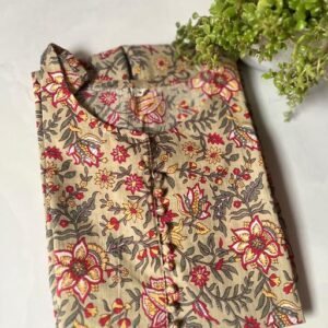 Women Cotton Straight Long Floral Print Kurti  for Daily Wear