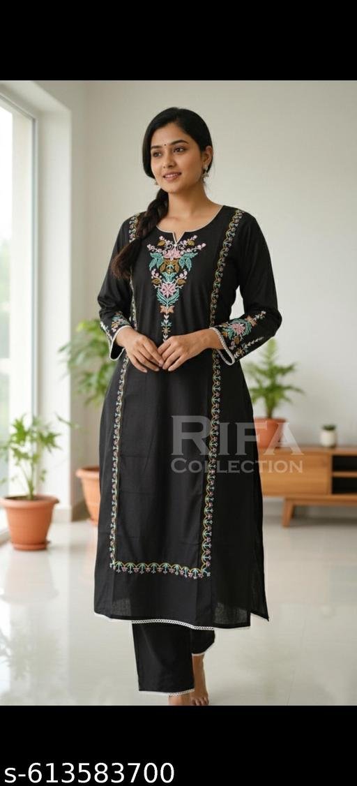 Black embroidery kurta pant set - Image 3