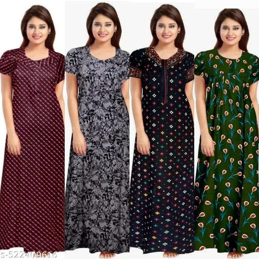 Women's fashion cotton printed nightwear nighty combo pack 4