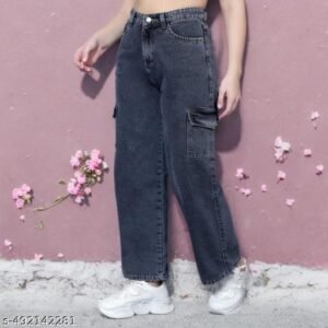 Baggy Jeans, Fashion Women & Girls Denim Straight fit Styled Cargo Joggers Pants for Girls