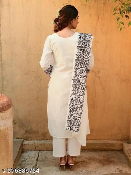 Women White Embroidered Georgette Kurti with Dupatta and Pant Set Stylish Ethnic Wear Suit for Women - Image 4