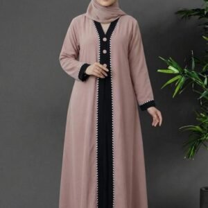 Latest Beige & Black Contrast Buttoned Abaya Dress for Women & Girls | Full Length Modest Islamic Wear Burqa | Elegent Casual Party Daily Wear Abaya | Without Dupatta (Only Abaya)