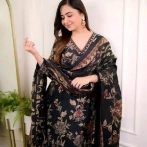 FLORAL PRINT RAYON ETHNIC AFGANI BLACK DREES WITH DUPATTA TRANDING