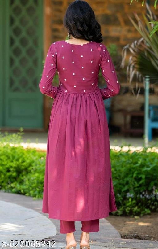 Phalsa Wine V neck Full Sleeves Kurta and Pant Co-ord set - Image 3