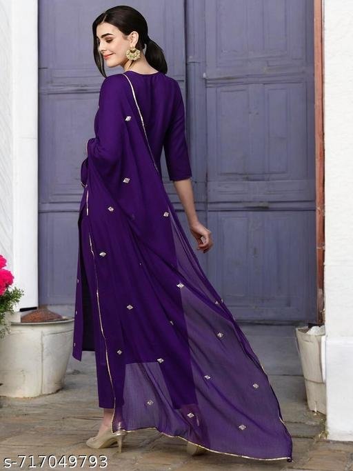 Latest Women Pupule Embroidered Kurta Pant Set with Dupatta | Rayon Straight Kurti Set | Ethnic Daily Wear & Festive Wear Suit - Image 3
