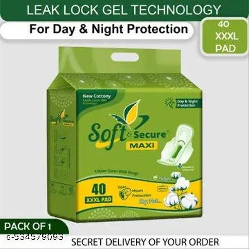 maxi new cotton sanitary pad day & night protection UPTO 24 HOURS soft-weave cover for rashes and itching free skin. Pack of 1 (40 pc) for Women and Girls