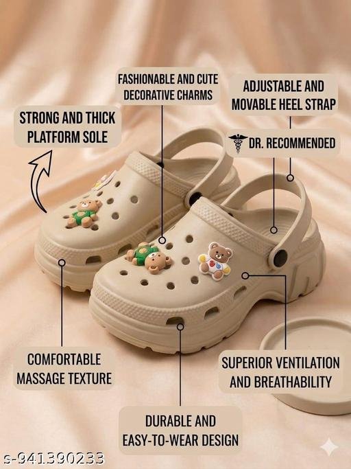 Arkfoot Women's Trendy High Platform Clogs with Cute Bear Charms - Image 3