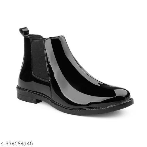 synthetic patent leather elastic side panels black patent Chelsea boots - Image 5