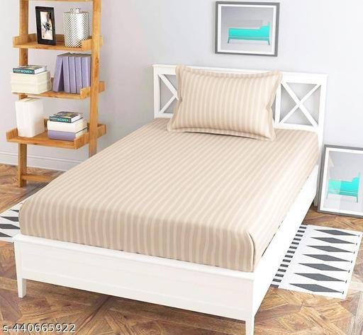 Parinika Fabs 400 TC 100% Cotton Satin Stripes Single Bed BedSheet - Premium Hotel Bedsheet and Pillow Cover Set for Hotels, Guest House (88x58 inch) (Beige)