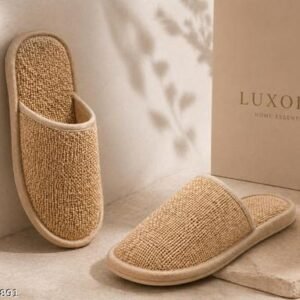 LUXORIA Luxury Woven Indoor Slippers | Soft Cushion Anti-Slip Home Footwear for Men & Women | Lightweight Breathable Bedroom Bathroom House Slippers (Beige) Pack of 1