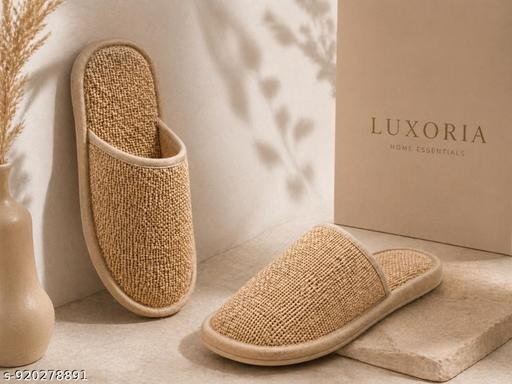 LUXORIA Luxury Woven Indoor Slippers | Soft Cushion Anti-Slip Home Footwear for Men & Women | Lightweight Breathable Bedroom Bathroom House Slippers (Beige) Pack of 1