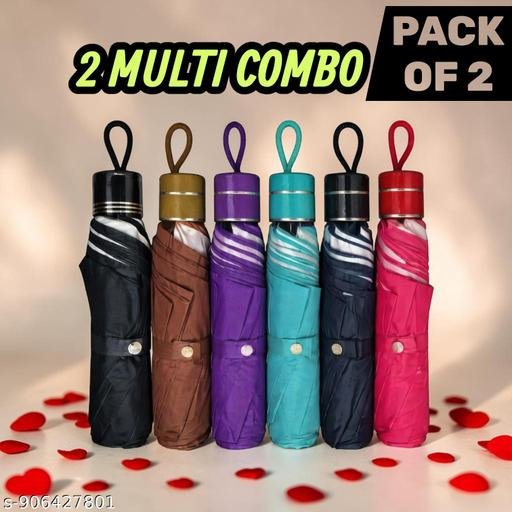 “2 Combo Foldable Umbrella Set | Waterproof Windproof Compact Travel Umbrella for Men & Women | Stylish Multi Color Rain Umbrella Pack of 2”
