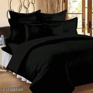 Classy Cotton Satin Fabric Black Colour,1 Double Bed Bedsheet With 2 Pillow Covers, Size 90x100 inches