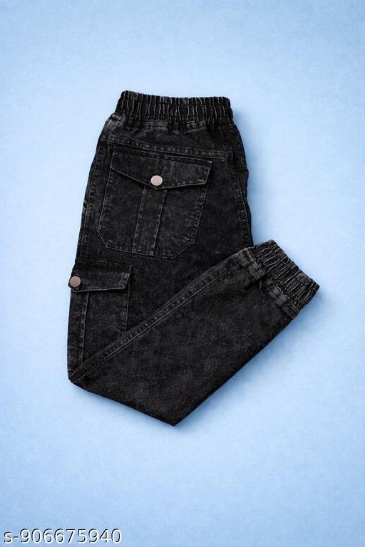 Stylish Black Cargo Joggers for Men with Drawstring & Side Pockets - Image 3