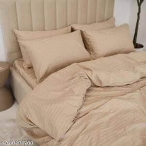 Striped Duvet Cover Double Bed Premium Cotton-Quilt/Comforter Zipper Cover- 91 X 101 Inches(Beige)(Beige),Double,300 TC