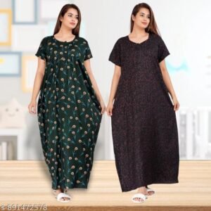 Women Cotton Printed Nighty Dress (Pack of 2) | Soft Nightwear for Women