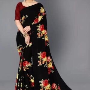 Women's Desinger Georgette Floral Printed Saree with Blouse Piece
