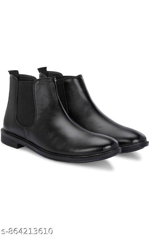 Men's and Boy's Trending Black Chelsea Boots|Ankle Boot |Men's High Ankle Slip On Outdoor Fashion Winter Stylish Formal and Semi Casual Boot Synthetic Leather Slip On Ankle Boots with Elastic Side Panel - Image 3
