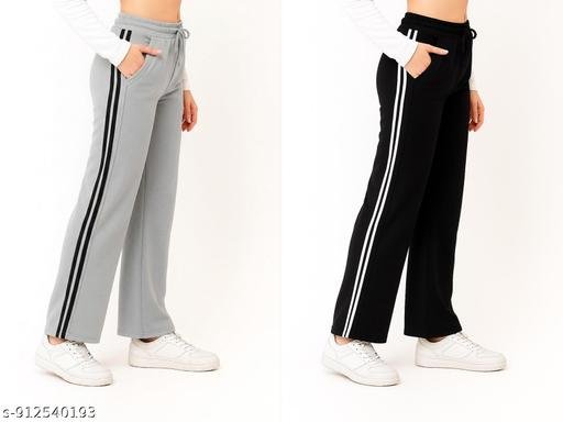Urbane Ravishing Black & Grey Cargo Pants Combo Pack | Cotton Blend Trendy Retro Women Trousers | Stylish Latest Unisex Contrast Ladies Trouser Set of 2