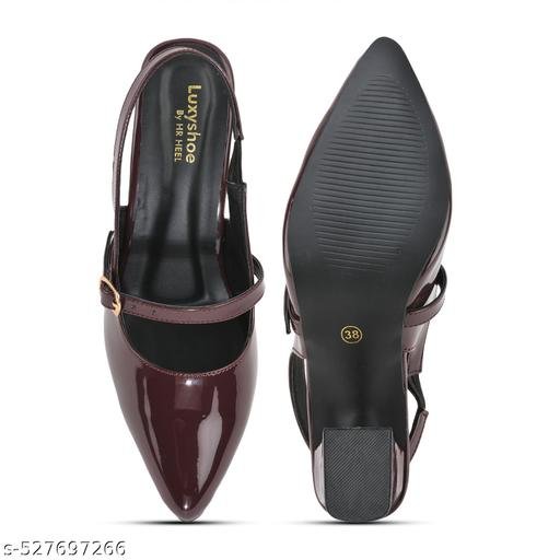 burgundy backless high heel pointed toe sandals new breathable chunky heel - Image 3