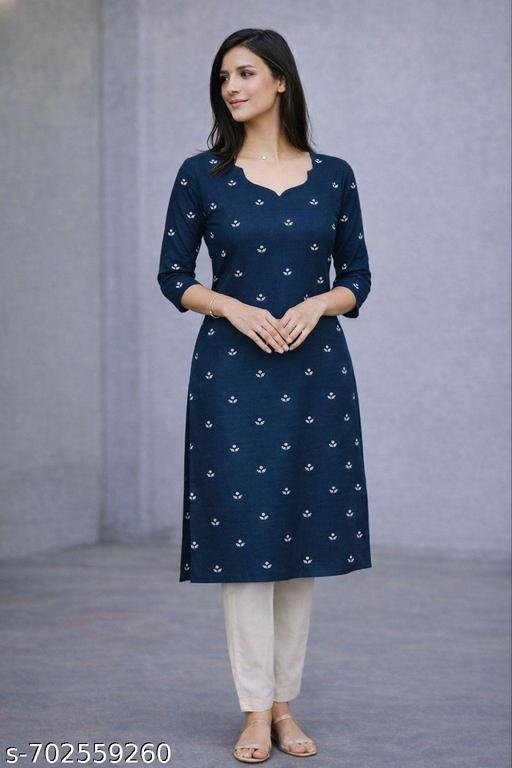 Elegant Teal Cotton Kurti Women - Image 3