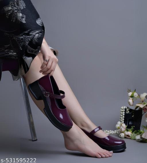 Women Classic Charm Mary Jane Shoes Glossy Patent Flats with Buckle Strap Casual & Office Look - Maroon - Image 4