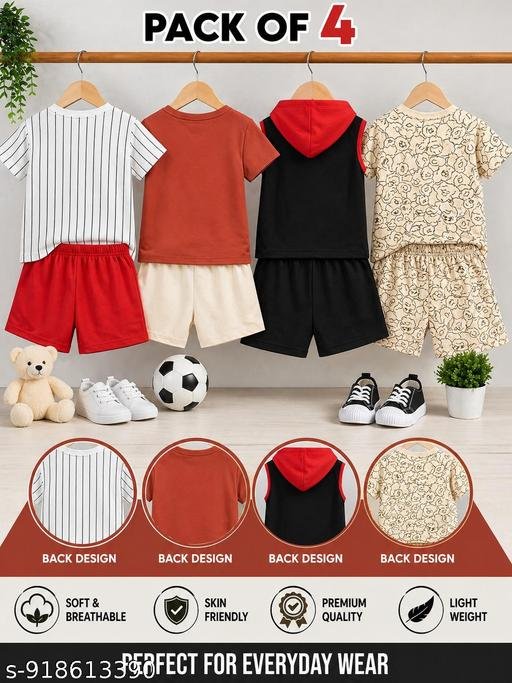 Designer Kids Boys Clothing Combo Pack | T-Shirt & Shorts Set (Pack of 4) - Image 5