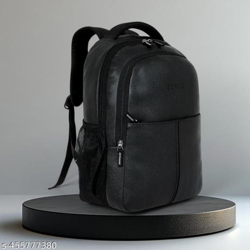 Size: M (15-30L) Trendy Boys School Bag Black PU Leather Bagpack For Women 15.6" Laptop Backpacks For Men Office College & Travel